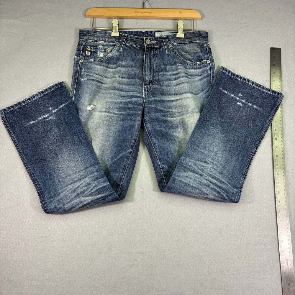 AG Adriano Goldschmied Distressed Straight Leg Denim Jeans